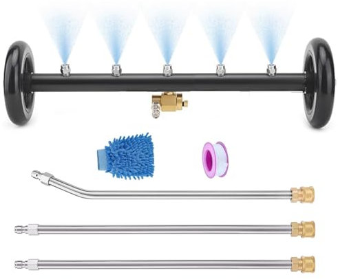 Laopypor Undercarriage Pressure Washer Cleaner,18 Inch Water Broom for Power Washer Undercarriage Attachment with Extension Wands,Wash Mitt, 5000 PSI