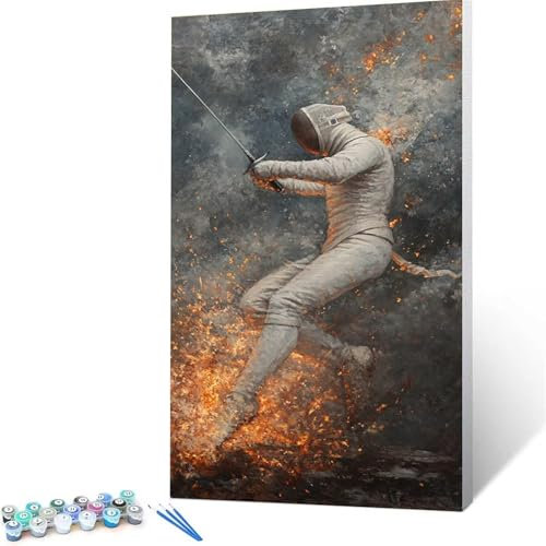 Malen Nach Zahlen Kinder ab 7 8 Jahre Mädchen Fechten Malen Nach Zahlen Erwachsene Malen-Nach-Zahlen Spiele für Erwachsene, Paint by Numbers Geschenke für Frauen Zimmer Deko Athlet (50x100 cm ) 3/2-C