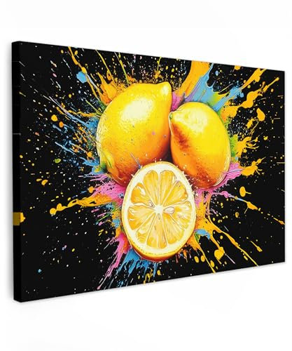 MuchoWow© Wandbilder 90x60 cm Wohnzimmer Wanddeko Schlafzimmer Zimmerdeko Wandgemälde Zimmer Deko auf Wand Dekoration Wall Art Zitrone - Graffiti - Bunt - Farbe - Modern