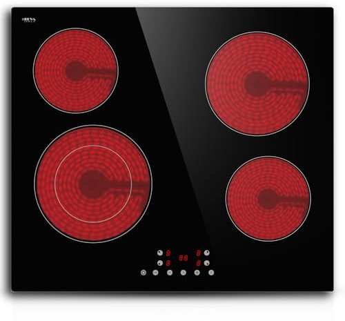 STARCHARTS Build-in Ceramic Hob with Stylish Italy ILVA Glass, Electric Hob with Flexi Dual Zone, 4 Burners cooktops,Power 6400W, 9 cooking power levels, child lock, BRC4004-D