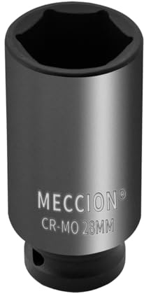 Meccion Douille à choc 1/2 métrique 28 mm, douille à choc profonde Cr-Mo 6 points, longueur 78 mm