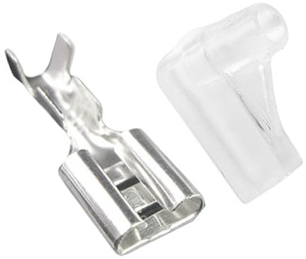 Laroal Jeu de 100 cosses à sertir Plates de 6,3 mm, coudées à 90 degrés, avec 100 Manchons isolants, adaptées à Divers équipements et commutateurs.