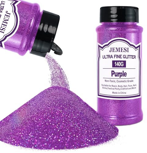 Glitter Olografici Ultrafini, Glitter Di Bellezza,Viola colore140g, Adatti Per Capelli, Viso, Corpo, Unghie e Trucco Natalizio. Adatti Anche Per Resina Epossidica, Vetro e Lavori Artigianali.