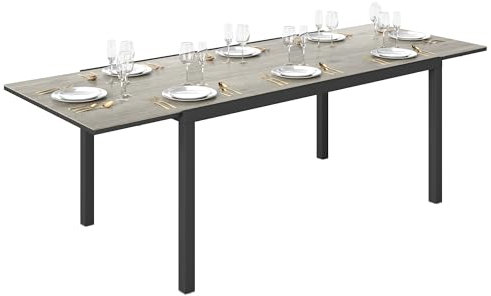 Outsunny Gartentisch Ausziehbarer Esstisch für 6-8 Personen, 160/240 x 90cm Aluminium Balkontisch mit Holzoptik Wetterfest Terrassentisch Outdoor Buffettisch für Garten, Terrasse Balkon Grau