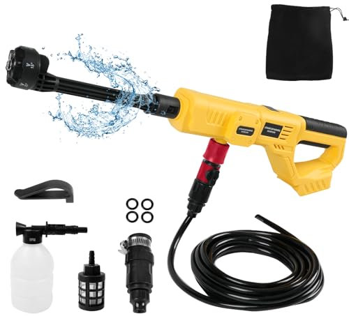 Hidrolimpiadora sin Cable para DeWalt 18-20V Batería, 21000RPM 1000 PSI Hidrolimpiadora portátil de Mano con Boquilla 6 en 1 para Limpiar Suelos de Coches Vallas Paredes (sin batería)