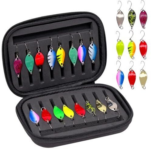 Ennoxwi 16 Piezas Señuelos Bass Juego de Para 2,5 g/3,5 g/5 g, Cucharillas de Trucha Set señuelos pesca Con caja