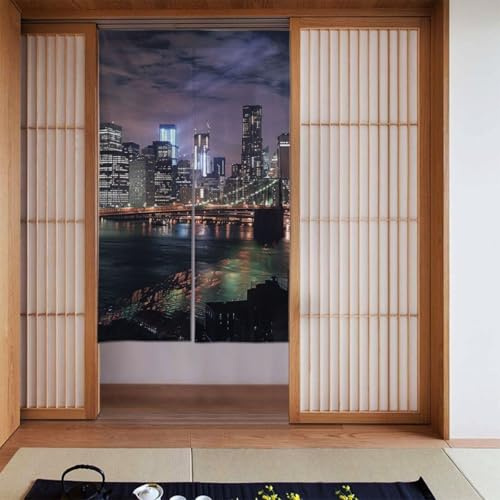 JTNWEC Türvorhang aus weichem Stoff, 2 Paneele, Motiv: New York Night Print, ausgezeichneter Drapier-Türbanner für Raumteilung, Fenster und Dekoration, 86,4 x 142,2 cm