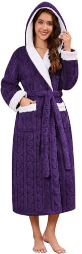 UMIPUBO Donna Accappatoio Lunga Vestaglia Invernale Morbido Pile Accappatoio con Cappuccio Calda Vestaglia da Camera Accappatoi con Cintura e 2 Tasche Loungewear per Piscina Casa Bagno (Viola, L)