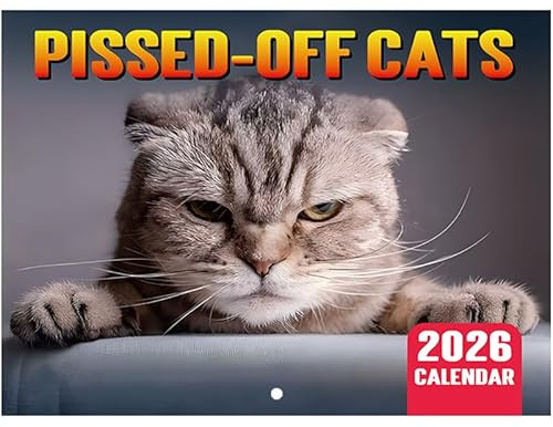 Mainiusi Katzenkalender 2026, Kalender 2026 Wandkalender Katzen PISSED-OFF CATS Kalender 2026 Katzen, Katzenkalender 2026 Wandkalender Katzen Tischkalender 2026 für Büro, Familien, Hotels(28,5x21cm)