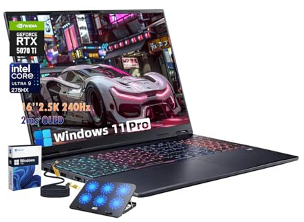 Acer Predator Helios Neo 16S AI Gaming Laptop, Intel Ultra 9 275HX, NVIDIA RTX 5070Ti, 12gigabytes GDDR7, 16 2.5K OLED 240Hz 500nits Display, 64GB DDR5 RAM, 1TB SSD, Win11 Pro, 4-Zone RGB Keyboard
