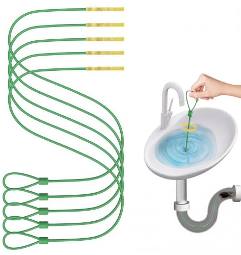30 Inch Metal Drain Snake Hair Clog Remover, 5 Pack | Unbreakable Flexible, Thin Long Wire, Twist Handle, For Bathroom Sink, Tub, Shower, Kitchen Pipe