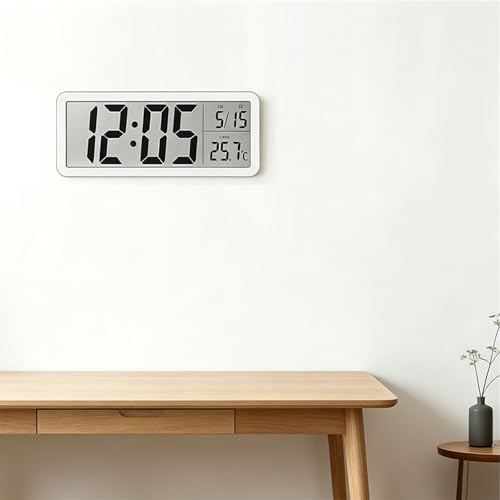 RONGJUKD 8 Inch Silent Digital Wall Clock, Large LCD Display Clock with Temperature Date 12/24H, USB & Battery Operated Dual Use Modern Clock for Bedroom Kitchen Office Elderly Home Decor