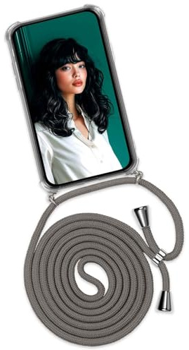 ONEFLOW Handykette für Samsung Galaxy A57 5G Hülle mit Band, Handyhülle mit Kette abnehmbar, Handyband zum Umhängen, Handy Umhängeband Lange Handykordel, Twist Case – Dunkelgrau