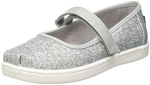 TOMS Girl's Mary Jane Flat, Silver, 3 UK Child