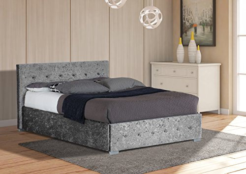 Comfy Living 4ft6 Double Crushed Velvet Storage Ottoman Bed Frame (Silver)