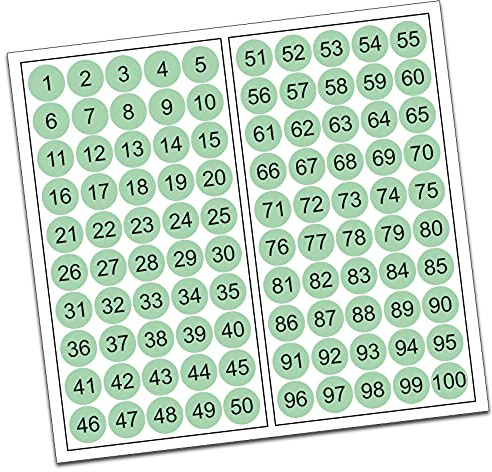 100 PVC Kreise nummeriert 1-100 15mm Klebepunkte von Finest-Folia Aufkleber Folie (R013 Mint)