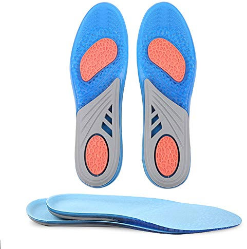 1 Paar Silikon-Gel-Einlegesohlen, hochwertige Fußpflege bei Plantarfasziitis, Fersensporn, Laufen, Sport, Einlegesohlen, Stoßdämpfungspads, Blau - blau - Größe: Large