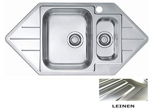 VBChom : Évier d'angle en lin avec loquet de chanvre 985 x 500 mm 1,5 bac de camping Évier de cuisine Alveus Line 40 évier en acier inoxydable, argent