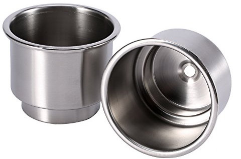 Keenso Auto Getränkehalter, 4 STK Universal Boot Edelstahl Dosenhalter 2 Stk10,5cm+ 2 STK 9,5cm Getränkehalter mit Ablaufloch ohne Kappe für Marine Boot RV