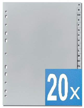 20er Maxisparpack BuchstabenregisterA-Z DIN A4, volle Höhe, grau 20er Pack