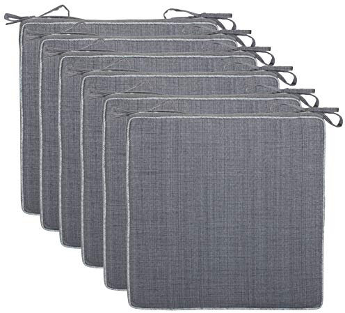 Brandsseller 6er Set Sitzkissen 40x40x4 cm – Wasser- & schmutzabweisende Stuhlkissen mit Bindebändern in Leinenoptk – Für Innen & Außen – Garten, Terrasse, Küche – Grau