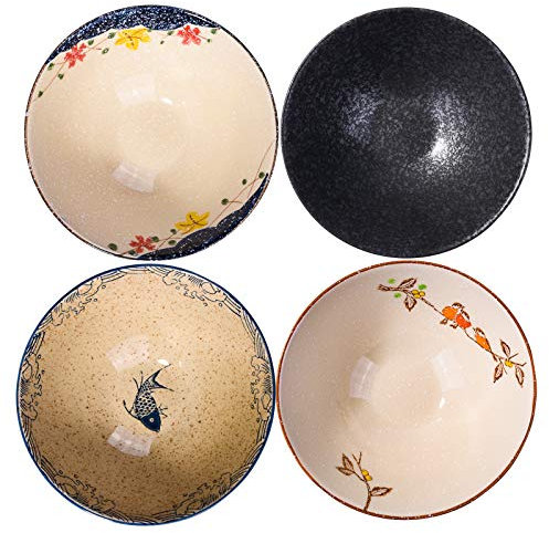 Lot de 4 grands bols japonais rétro en céramique de 20,3 cm pour dessert, collation, céréales, soupe, nouilles et riz