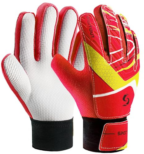 Sportout Gant Gardien De But Enfant,Excellente Protection des Doigts et des Poignées Gants De Foot Gardien Enfant pour Garçons et Filles (Rouge, 6)