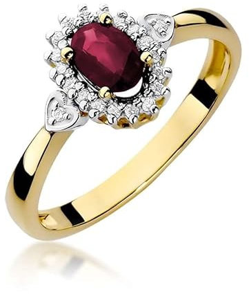 Damen Ring 585 14k Gold Gelbgold echt Rubin Edelstein Diamanten Brillanten