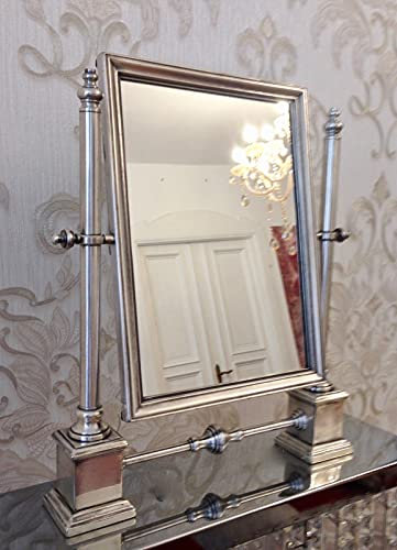 Miroir sur pied de luxe en laiton argenté vieilli - Miroir de maquillage sur pied