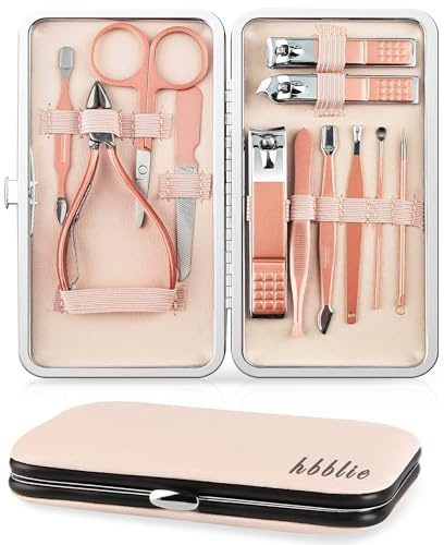 hbblie Manicure Set 12 pcs for Women/Men Stainless Steel Nail Clippers Manicure Tools Pedicure Kit Gifts- Professional Portable Grooming Kit Travel Personal Care