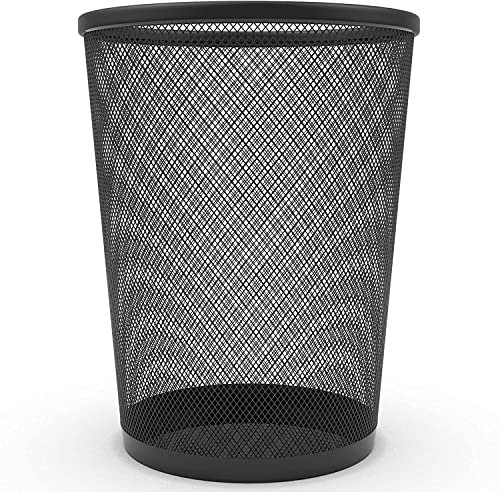 AVLASH ® Circular Mesh Waste Bin, Lightweight Waste Basket Garbage Can, Metal Trash Bin for Kitchens Home Offices Dorm Rooms Living Rooms Bedrooms (Black)