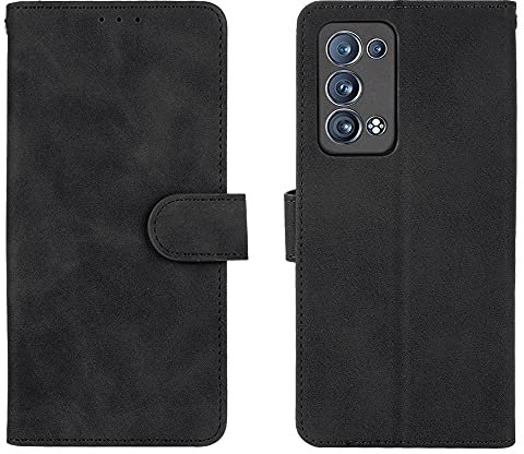 WEIOU Leather Folio Cover per OPPO Reno 6 Pro 5G (Reno6 Pro 5G), Custodia in Pelle PU Magnetica Libro Flip Portafoglio con [Funzione Stand]. Nero