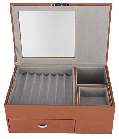 28.5x19x11cm/11.2x7.5x4.3in Pen Display Box, PU Leather Pen Display Storage Case Fountain Pen Collector Large Organizer Box with Glass Window Double Level Display Case with Drawer (Black) (Brown)