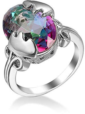 Banemi Ring Damen Schmuck, Mode Ring Damen Versilberter Bunt Zirkonia Oval Damen Verlobungsring Größe 62 (19.7)