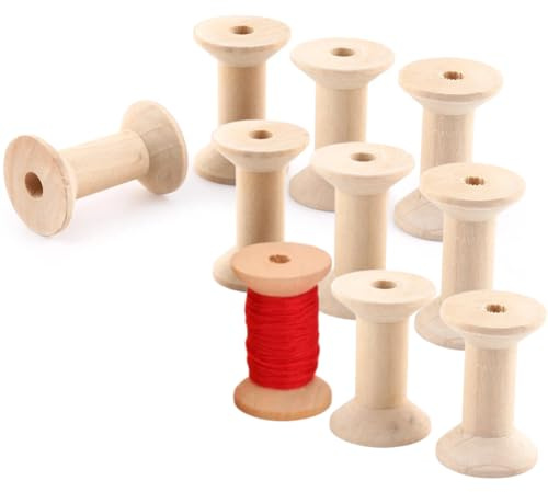 10 Stück Leere Fadenspulen Holz, Holzspulen zum Basteln, Garnspulen 47x31mm | Nähspulen, Drahtspulen, für DIY Kunsthandwerk, Stickgarn, Garn, Seilen, Band, Drähten, Ketten, Nähen, Stickerei