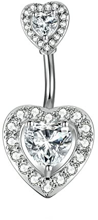 Ayoiow Bauchnabelpiercing Edelstahl Silber Doppelt Herz mit Zirkonia Bauchnabel Piercing Schmuck Silber