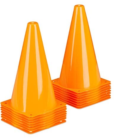 Relaxdays Pylonen 16er Set, Fußball, Hundetraining, Pferdesport, Markierungskegel 23 cm, Verkehrshütchen Kinder, orange