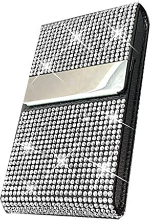 Étui en cuir PU avec strass en cristal, poche en métal avec fermeture magnétique