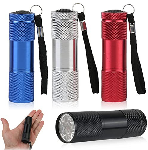 Mini Linternas LED, Sylanda 4 Pack Aluminio Linternas Niños de Rojo, Azul, Plata, Negro Pequeña IP65 Impermeable Linterna para Acampada Camping Senderismo Outdoor