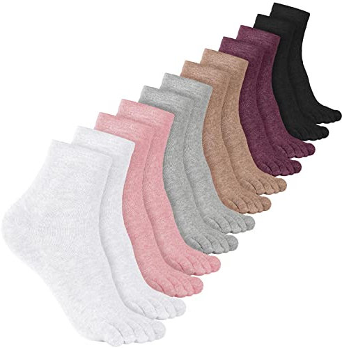 Bencailor 6 Paar Fünf Zehensocken Baumwollsocken für Damen Herren (Schwarz, Weiß, Grau, Khaki, Lila, Rosa)