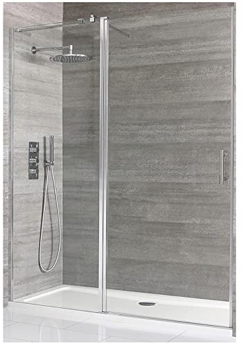 MILANO Chrome Hinged Door Shower Enclosure White Tray 1100 x 800mm