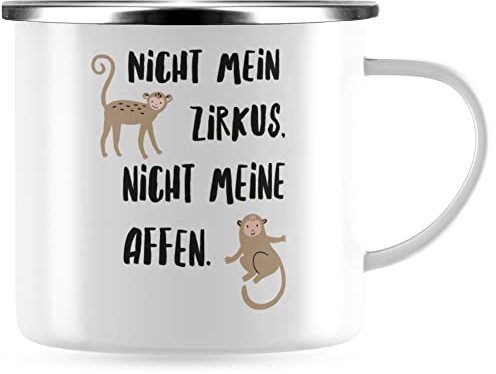JUNIWORDS Emaille-Tasse, Nicht Mein Zirkus, Nicht Meine Affen, Silberner Tassenrand (1008372)