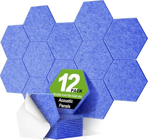 Akustikplatten selbstklebend, Deecam 30X26X1 CM Hohe Dichte Akustikpaneele, Schallschutz/Schmücken für Tür/Wanddekoration/Decken und Akustische Behandlung(12 Stücke,Blau)
