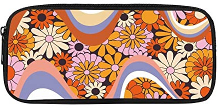 POLERO Hippie Flower Groovy Pencil Case Preppy Aesthetic Stationery Swirl Wavy Floral School Office Pen Bag for Women Girls