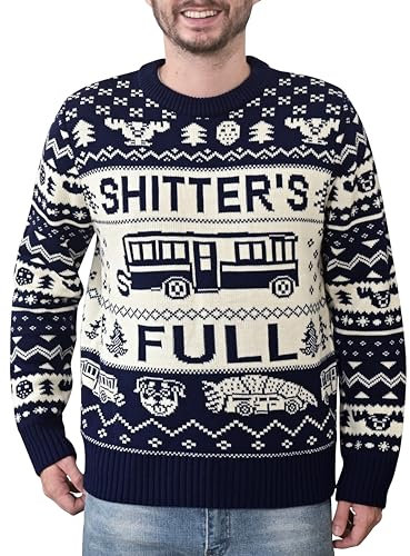 Christmas Vacation Why is The Carpet All Wet Todd Red Ugly Christmas Sweater, Shitter's Full - Navy, Large