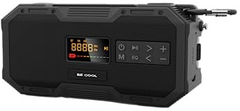 BE COOL Outdoor Notfallradio KR587BT – Netz/Kurbel/Solar, 5000 mAh Akku, Powerbank-Funktion, BT/FM/AM, Taschenlampe, SOS-Licht, Karabiner, Thermometer, IPX5