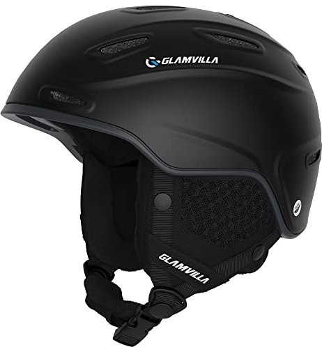 GLAMVILLA Skihelm Snowboardhelm für Damen/Herren, Verstellbar Unisex Schutzhelm für Skifahren/Snowboarden,Schneesporthelm mit Verstellbares Belüftungssystem (M, Schwarz)