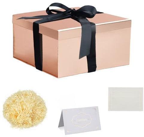 Set Scatola Regalo, Scatola Regalo Oro Rosa con Coperchi Scatola Regalo Piccolo con Nastro Scatola Regalo 20x20x10cm Biglietti Auguri Carta Velina Tagliuzzata per Natale Compleanno Matrimonio