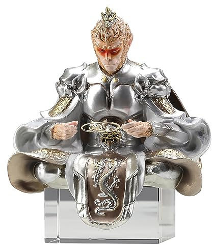 Affenkönig Stab, Reise zur Westsonne Wukong Buddha Figur, Affenkönig Ornamente Skulptur, Affenkönig 3D Relief Auto Dekoration Sammelpuppen Figuren Büro Studie Schlafzimmer Dekoration ( Color : Silver