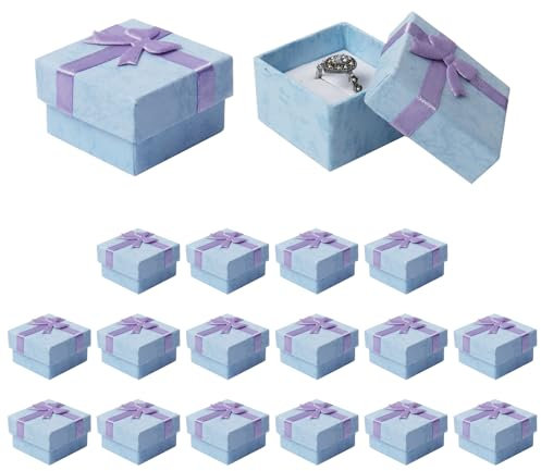 Nideen 18 Stück Schmuck Geschenkbox, 4× 4× 2.6cm Kleine Geschenkbox Ringschachtel mit Deckel Ringschachteln Geschenkbox für Ringe Ohrringe(Lila)